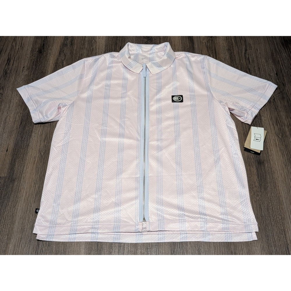 Nike Striped Full Zip Mesh Polo Shirt Mens Large Tall Pink NWT DX0342-664